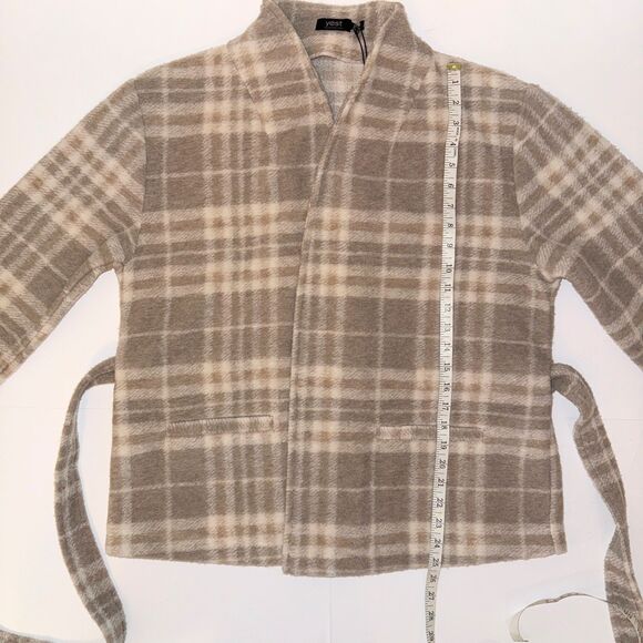 NWT Yest Netherlands Evolet Jacket Short Blanket Coat Sandy White Plaid Tie 12 - Picture 10 of 16
